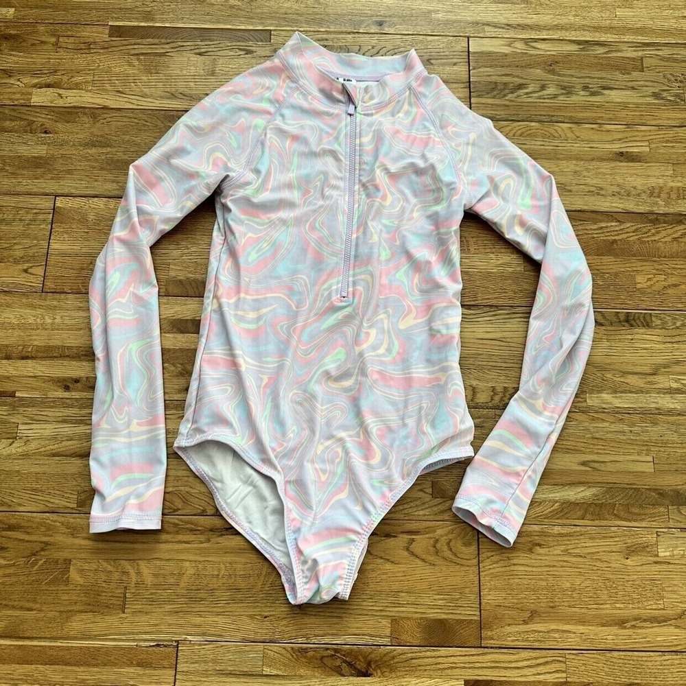 Cotton On Lydia One Piece Marble Pastel Swimsuit 50+ UV Protection Size 11-12